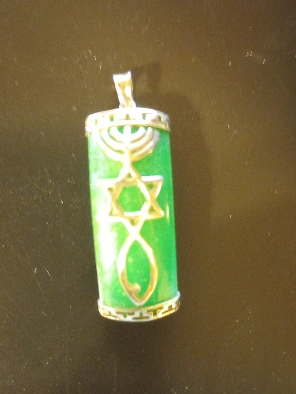One New Man Green Pendant with Star of David & Menorah - Picture 2 of 4